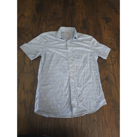 Faherty Shirt Mens SMALL Blue White Floral Print Button Down Short Sleeve Cotton - Picture 4 of 11
